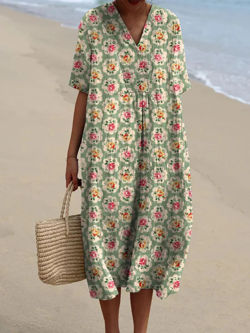 Éliane - Robe florale vintage vert d’eau