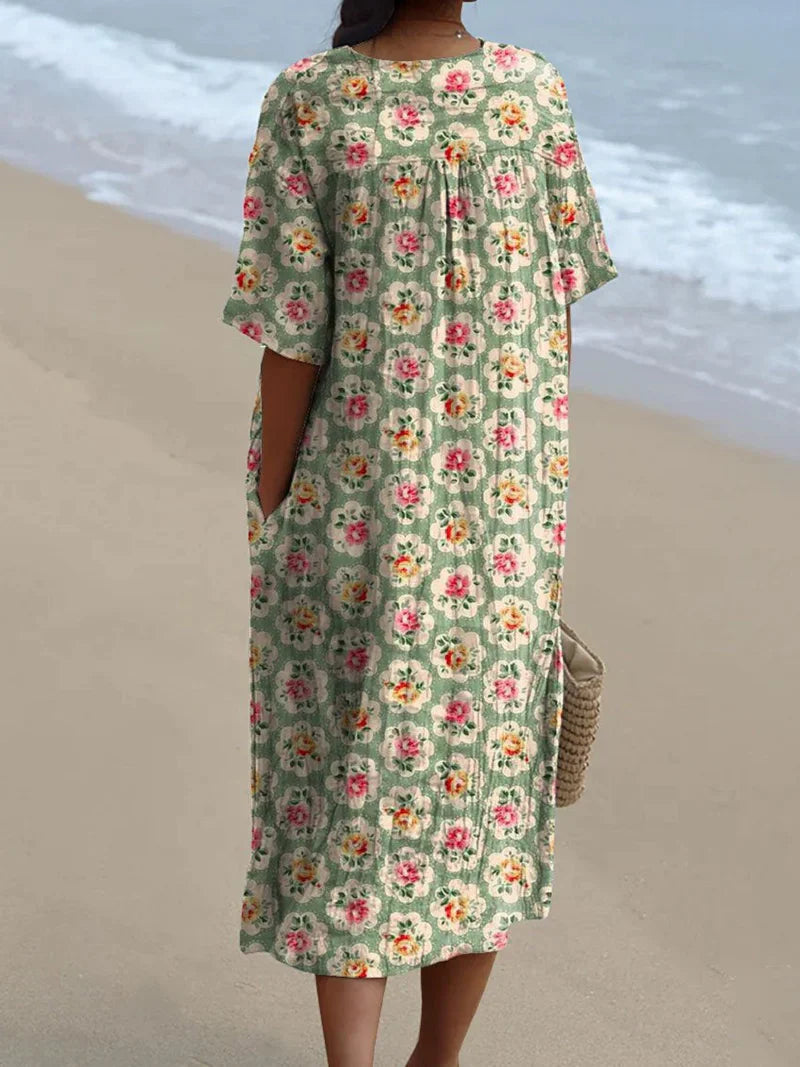 Éliane - Robe florale vintage vert d’eau