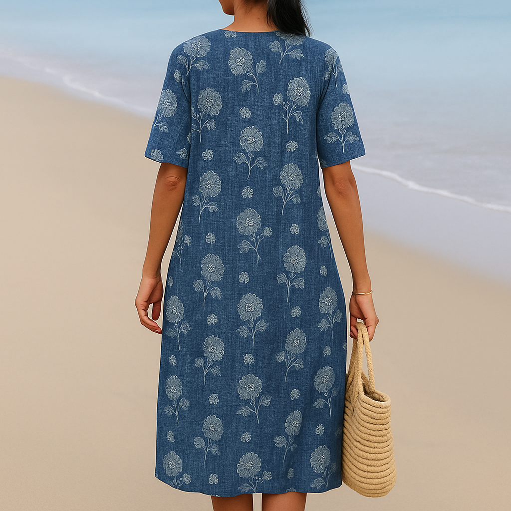 Alma - Robe bleu indigo à fleurs