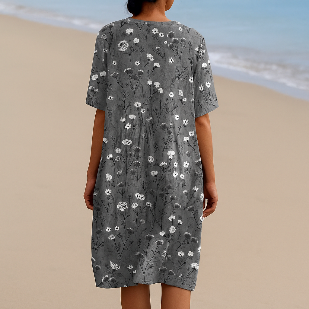 Noemie - Robe grise à fleurs blanches