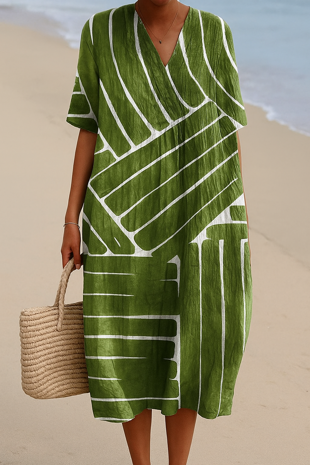 Yana - Robe verte à motif géométrique