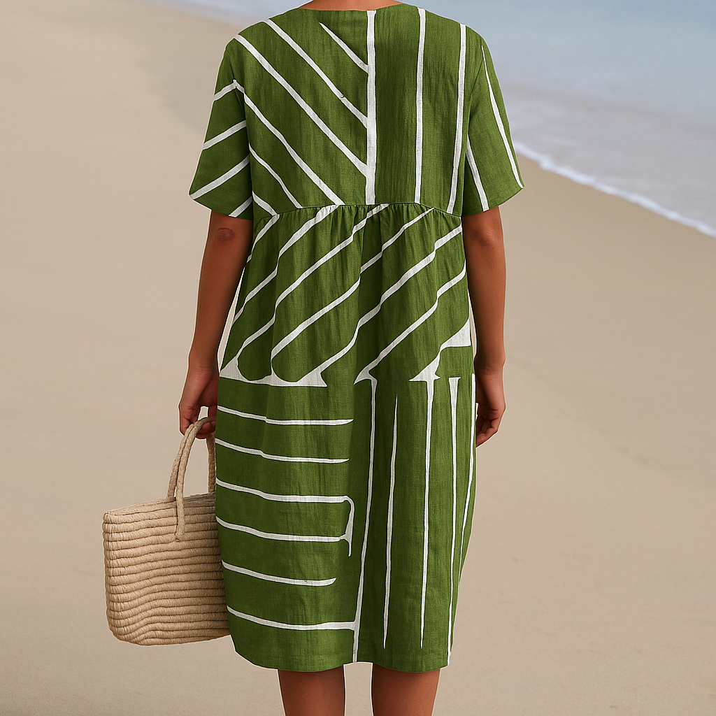 Yana - Robe verte à motif géométrique