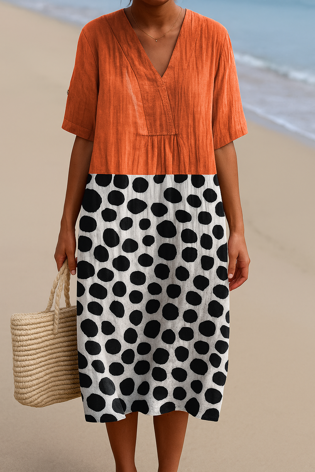 Maëlle - Robe orange à pois contrastés