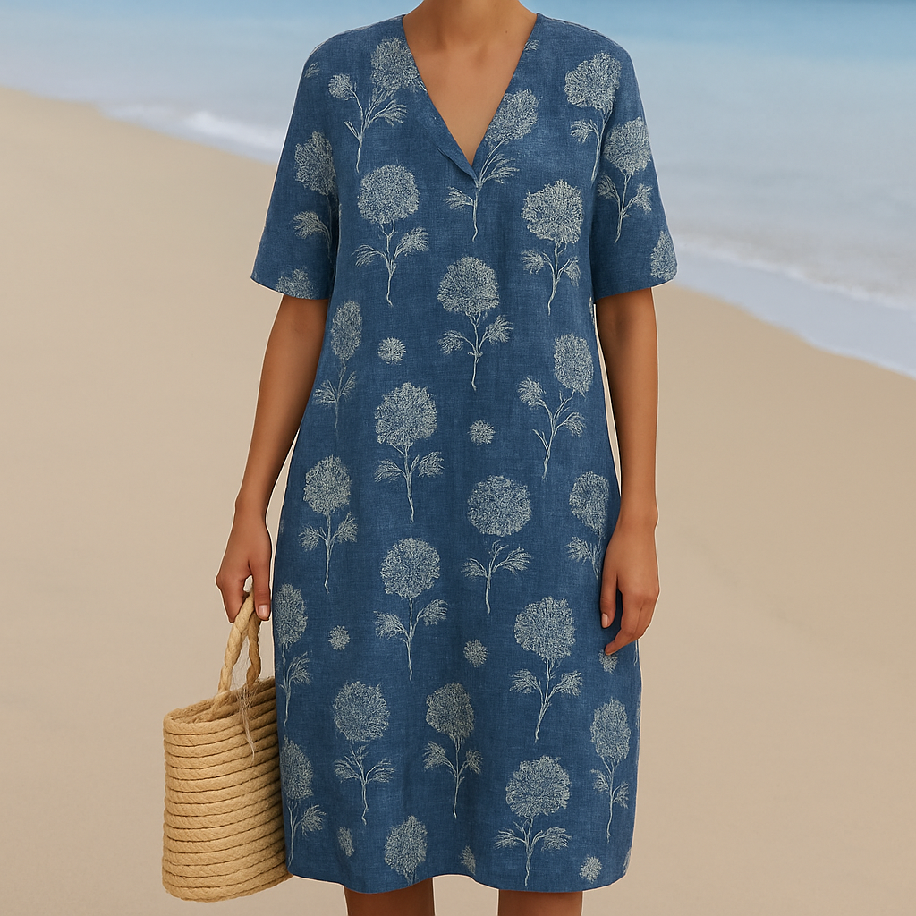 Alma - Robe bleu indigo à fleurs