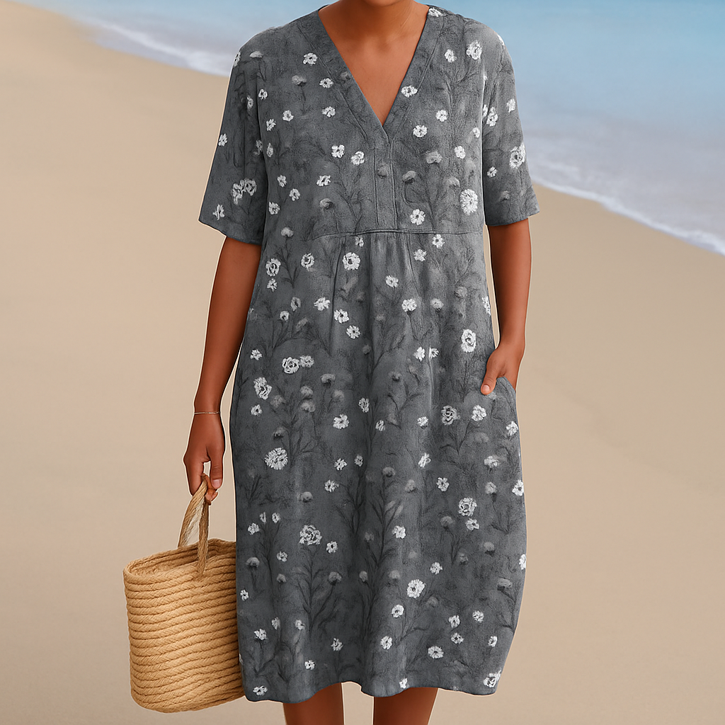 Noemie - Robe grise à fleurs blanches