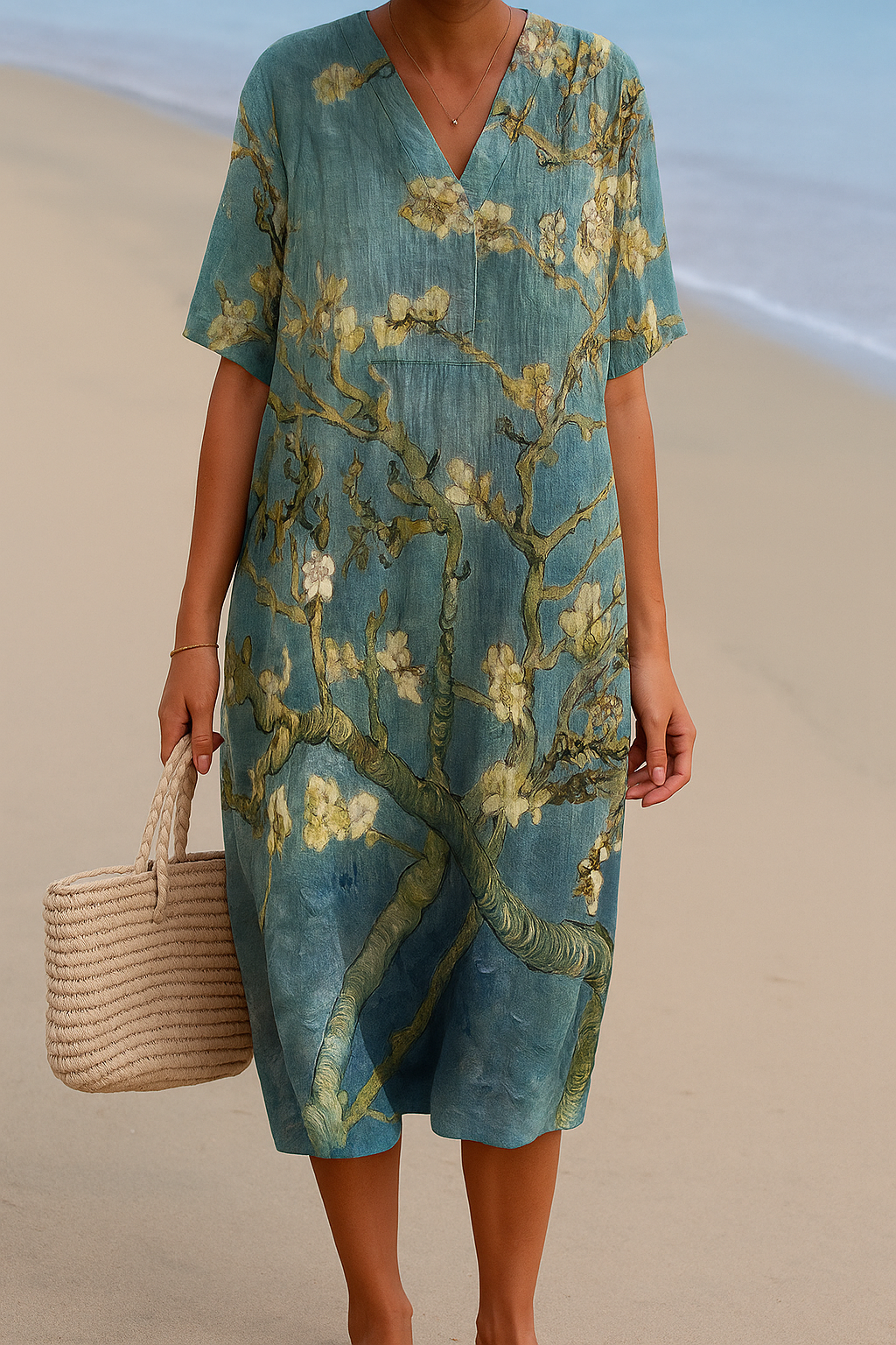Almonde - Robe bleu-vert à imprimé fleuri