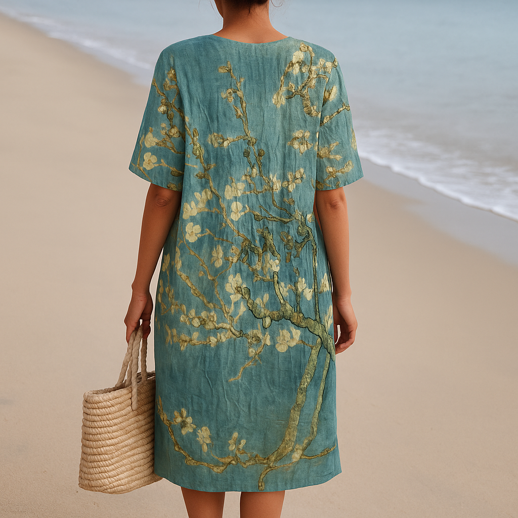 Almonde - Robe bleu-vert à imprimé fleuri