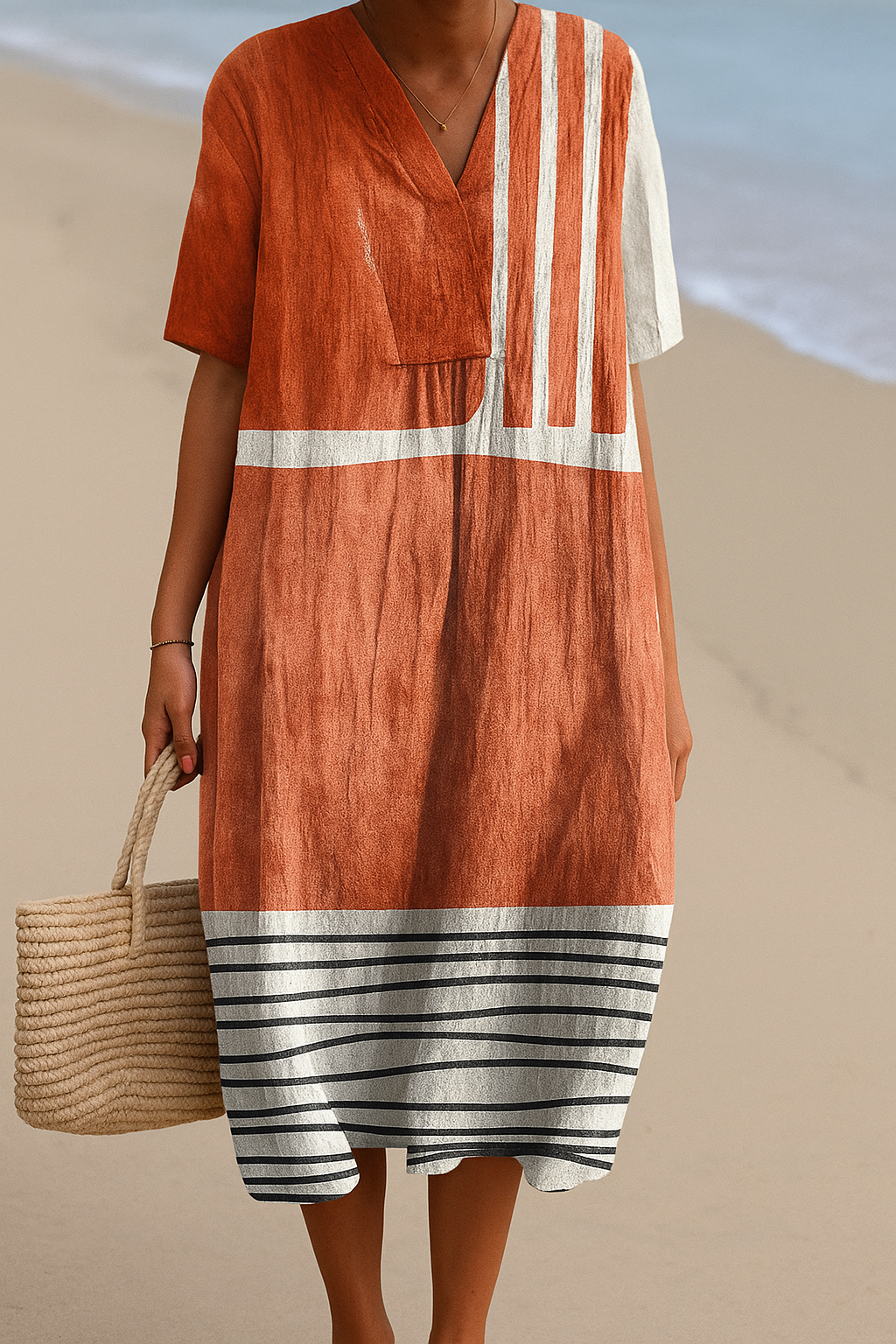 Mara - Robe terracotta à rayures graphiques