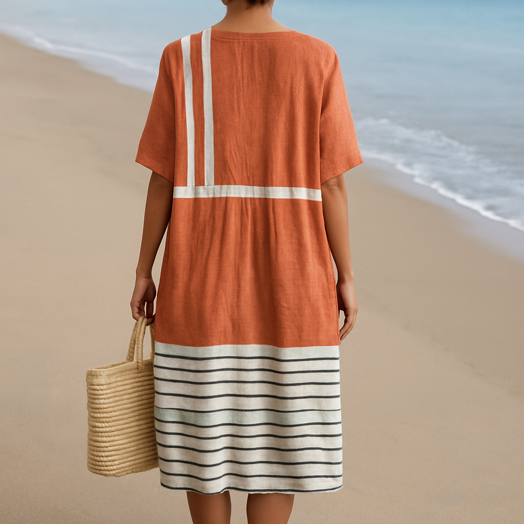 Mara - Robe terracotta à rayures graphiques