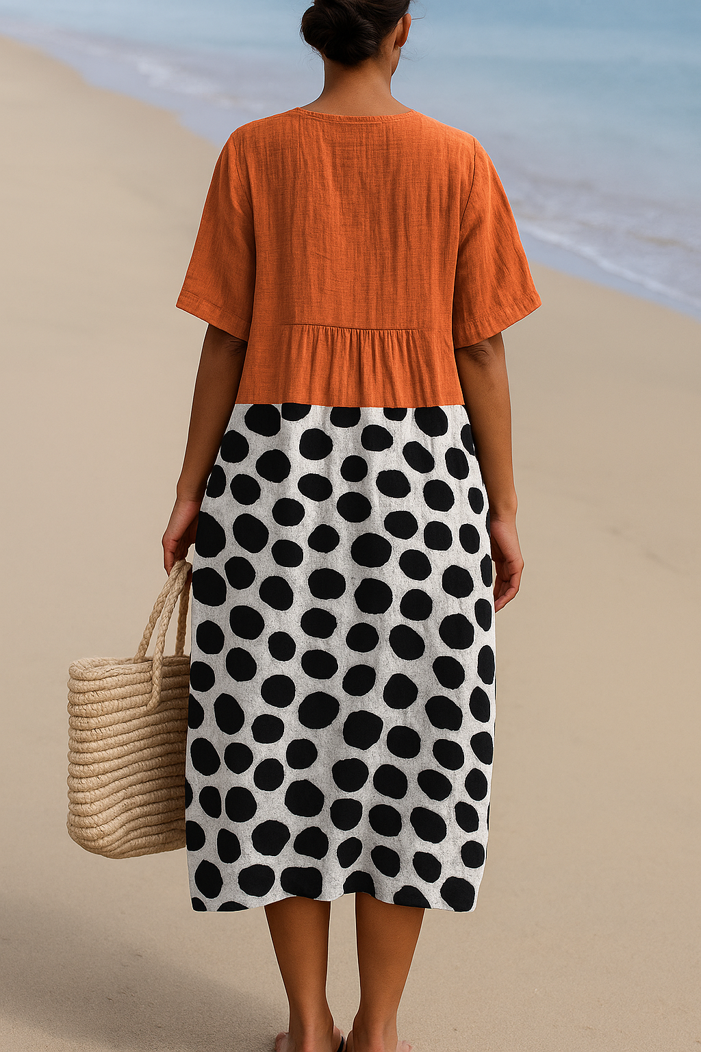 Maëlle - Robe orange à pois contrastés