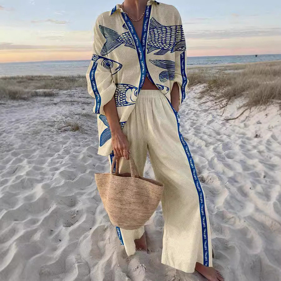 Yazette™ | Ensemble de linge avec imprimé poisson bleu