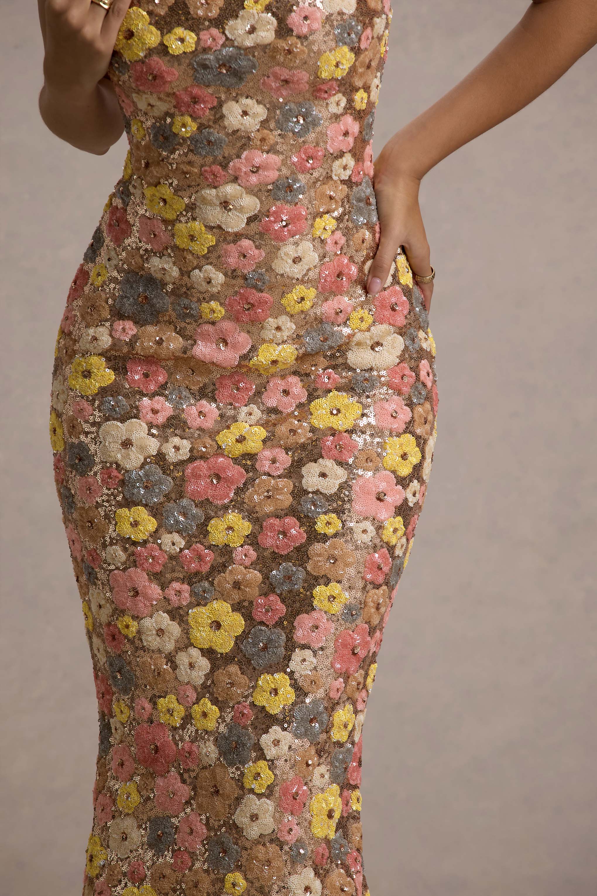 SELVIANA Robe maxi à fleurs avec paillettes
