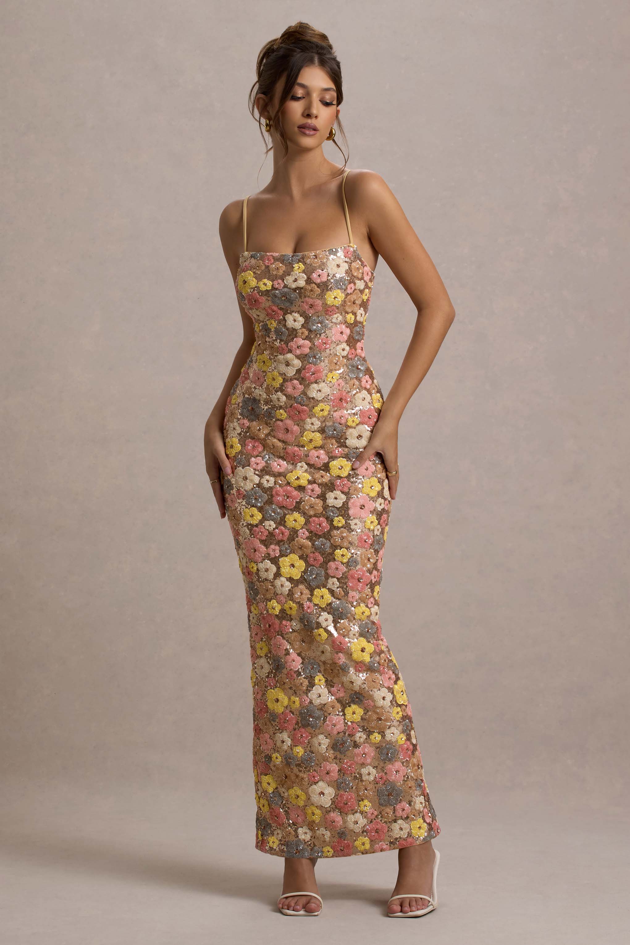 SELVIANA Robe maxi à fleurs avec paillettes