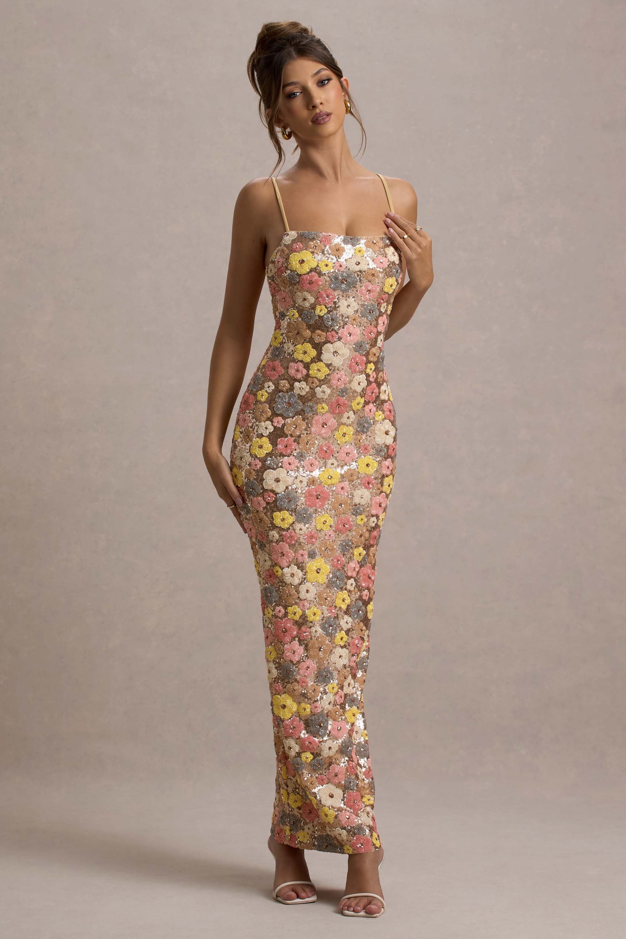 SELVIANA Robe maxi à fleurs avec paillettes